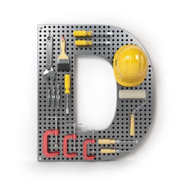 Harf ö alfabesi'izole metal pegboard araçları