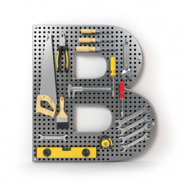 Mektup b alfabe'izole metal pegboard araçları
