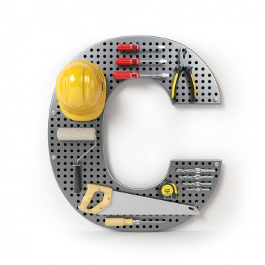 Mektup C. alfabesi'izole metal pegboard araçları