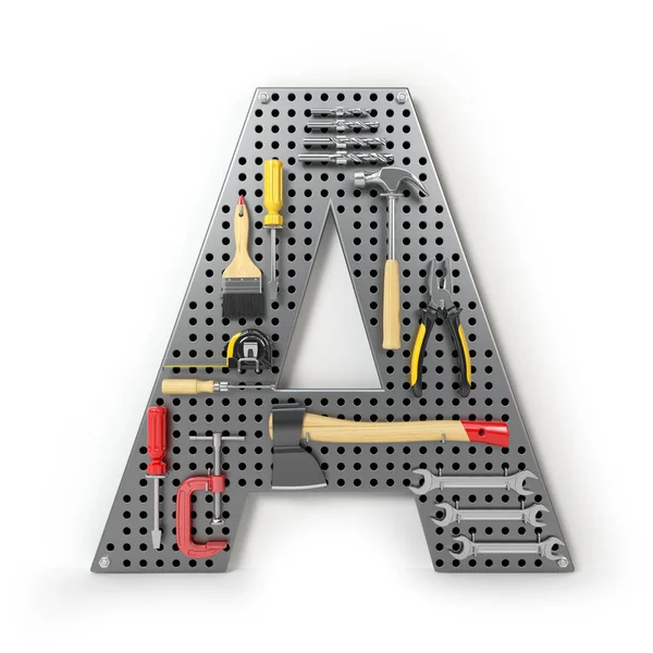 Lettre A Alphabet des outils sur le panneau métallique isolé — Photo