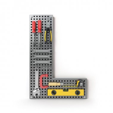 Mektup L. alfabesi'izole metal pegboard araçları