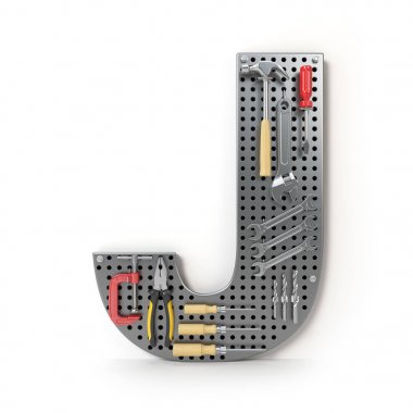 Mektup J. alfabesi'izole metal pegboard araçları