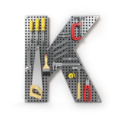 Mektup K. alfabesi'izole metal pegboard araçları