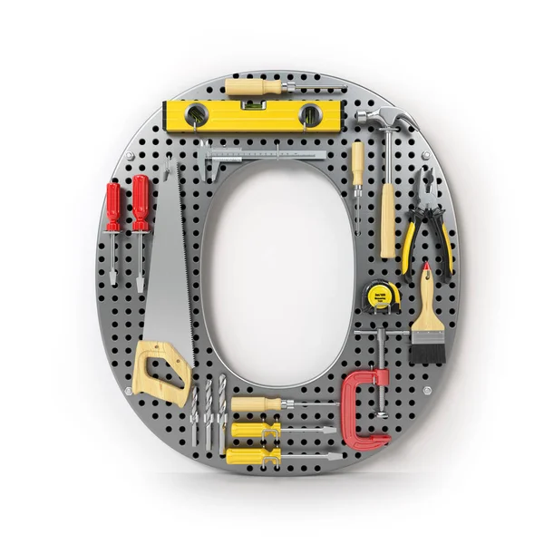 Letter O. Alphabet from the tools on the metal pegboard isolated — Stock Photo, Image