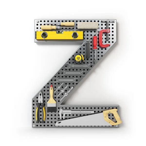 分離された金属製のペグボードにツールから Z. アルファベットの手紙します。 — ストック写真