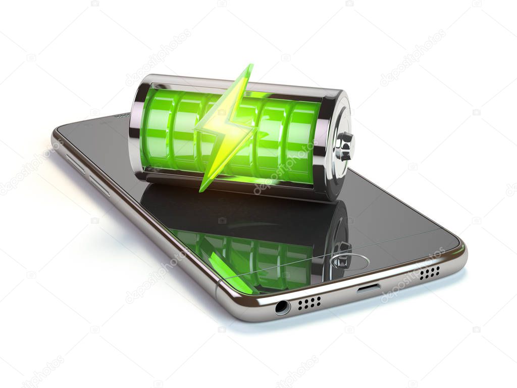 Smartphone charging  application concept. Mobile phone and green