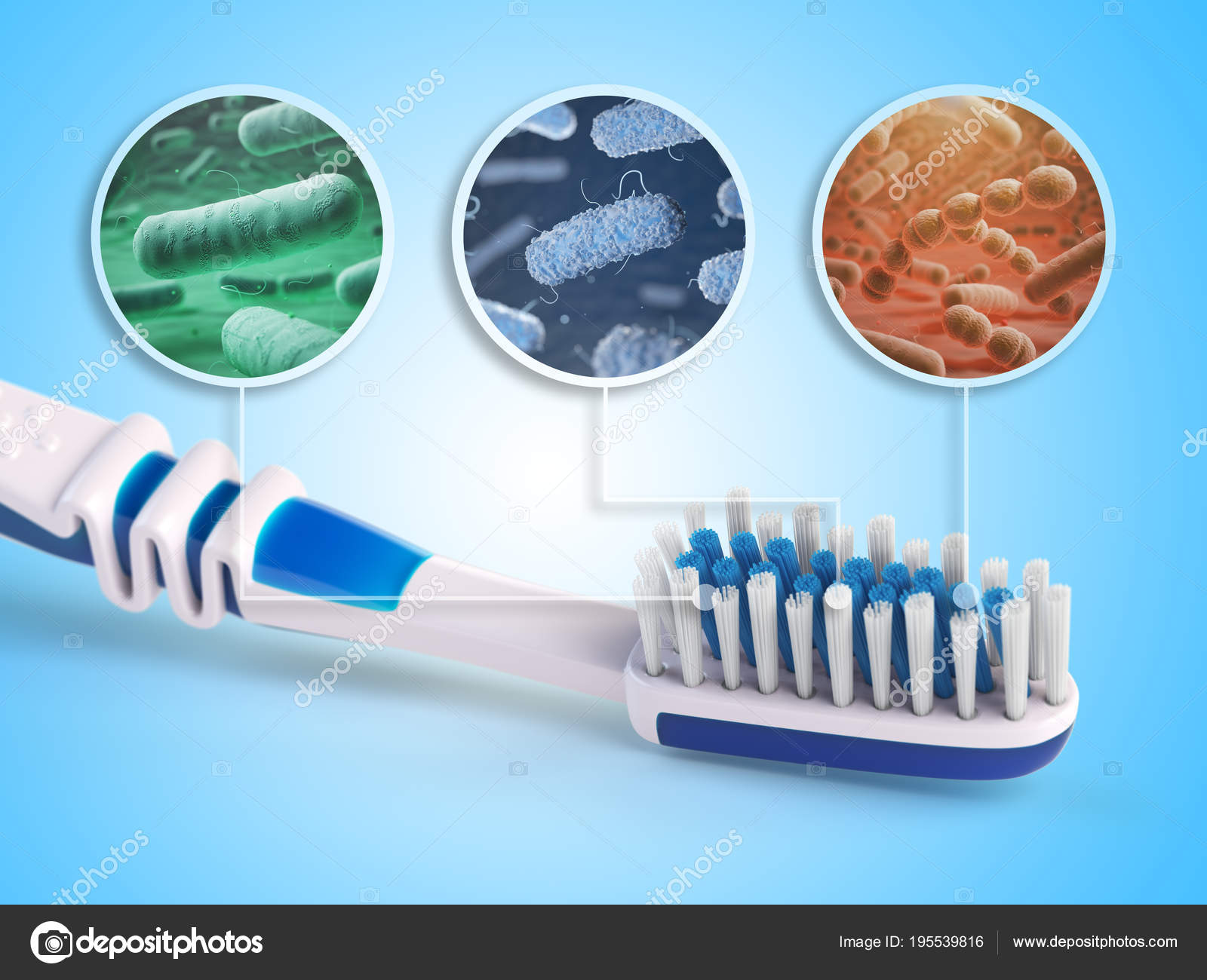 Toothbrush and bacterias. Dental concept. — Stock Photo © maxxyustas