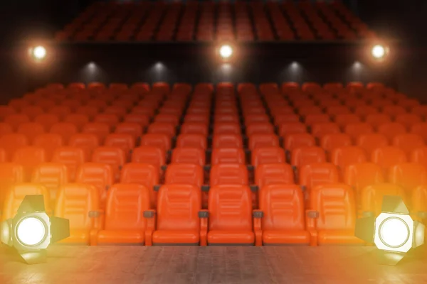 View from the stage of concert hall or theater with red seats an — Stock Photo, Image