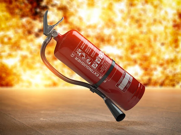 Brandblusser op een brandwerende achtergrond. — Stockfoto