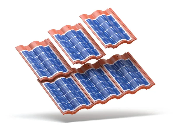 Zonnepanelen geïntegreerd in dakpannen of dakpannen geïsoleerd op — Stockfoto