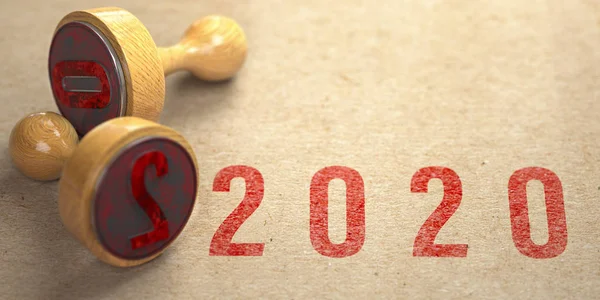 Rubber stempel en 2020 Nieuwjaar op een ambachtelijke papieren achtergrond. — Stockfoto