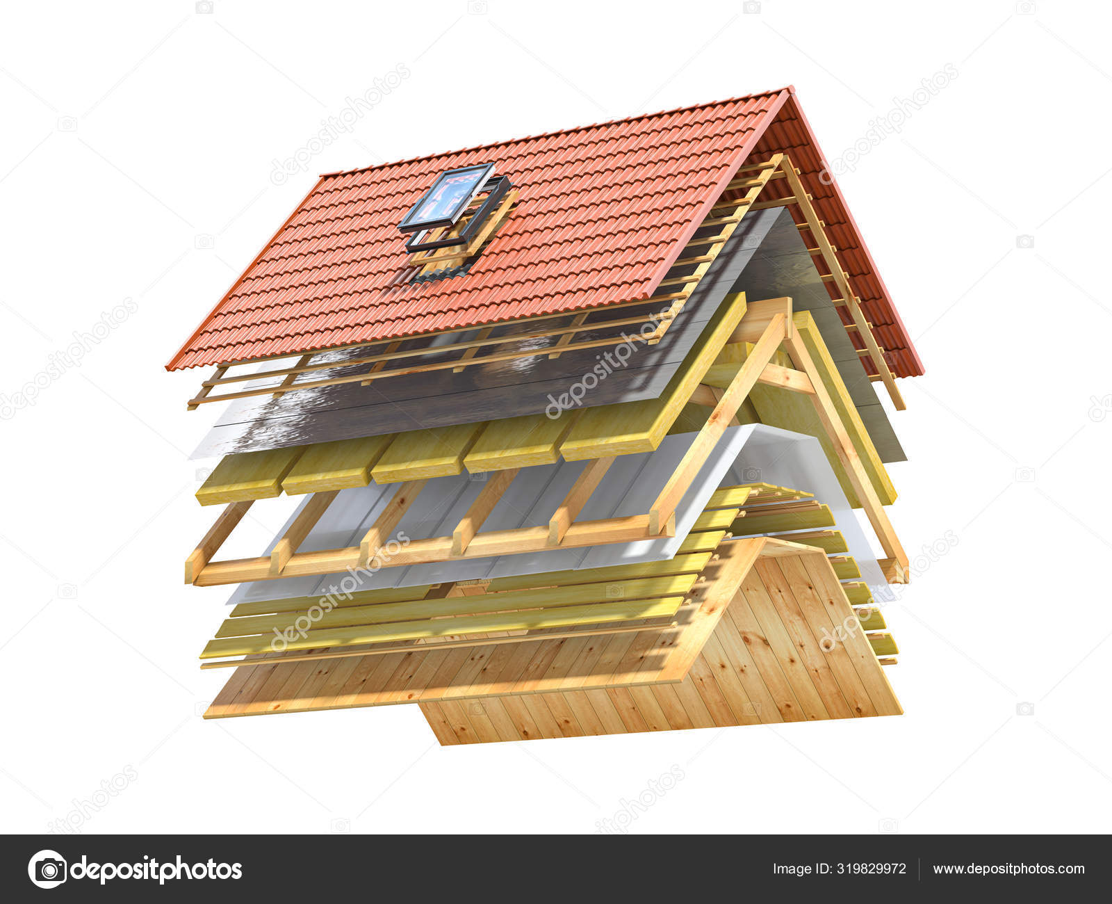 Querschnitt und Schema der Keramikziegel Dach. Dachabdeckung in -  Stockfotografie: lizenzfreie Fotos © maxxyustas 319829972