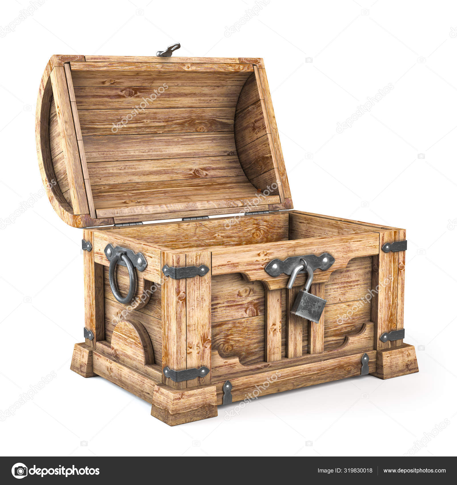 Old wooden chest box with treasure isolated on white background. Stock  Photo by maxxyustas