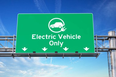 Elektrikli araç sadece yeşil trafik levhası ile ele sembolü
