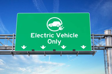 Electric vehicle only green traffic road sign with symbol of ele clipart