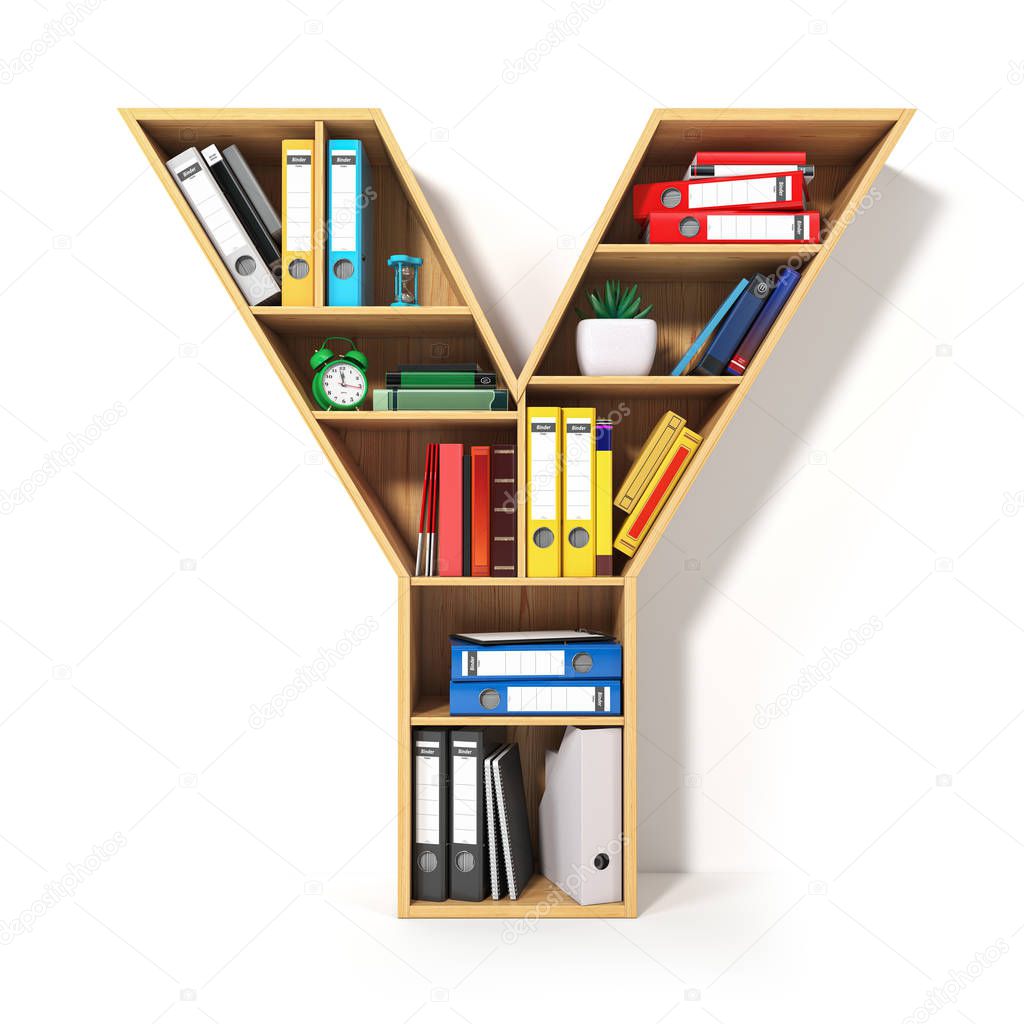 Letter Y. Alphabet in the form of shelves with file folder, bind