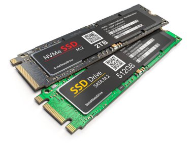 Farklı Ssd M2 disk sürücüsü beyaz arkaplanda izole edildi. 