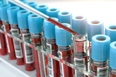 Kan testi tüpleri ve kan testi pipeti. 
