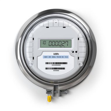 Beyaz ekranda LCD ekranı olan dijital elektrik sayacı. Seçim.