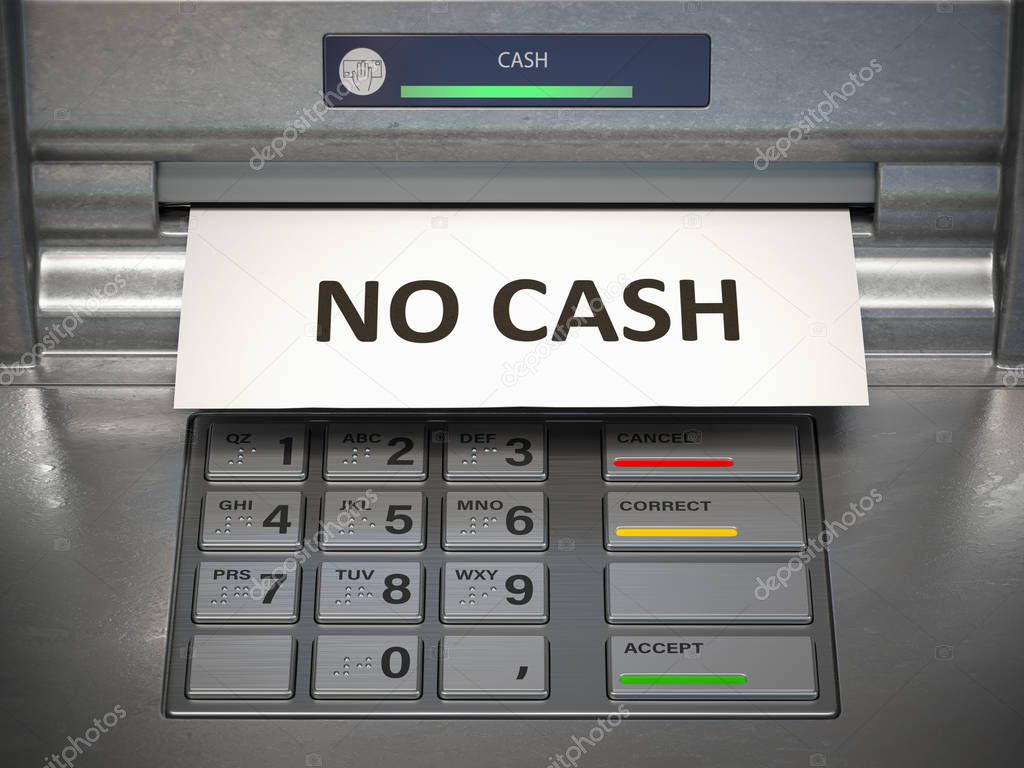 No cash in ATM machine. Technical problems. 3d illustration