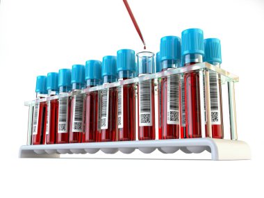 Kan testi tüpleri ve kan testi pipeti. 