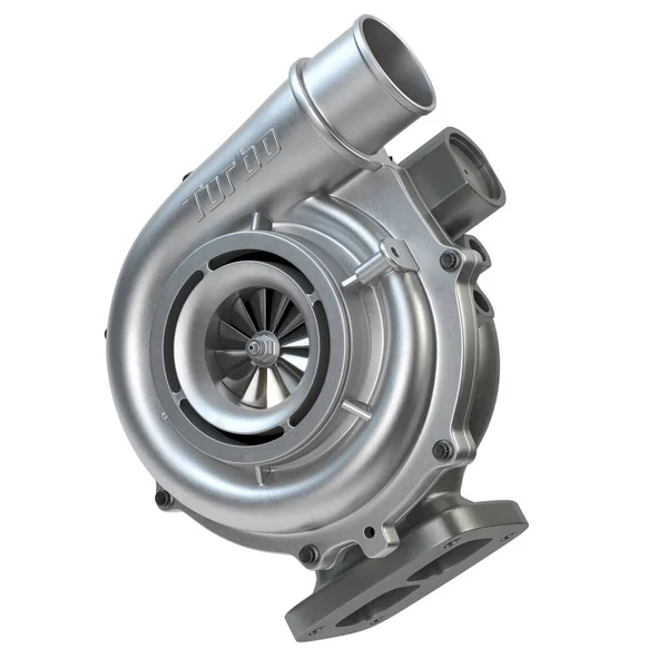 Turbocompressor de carro isolado em branco. Turbo motor e potência conce — Fotografia de Stock