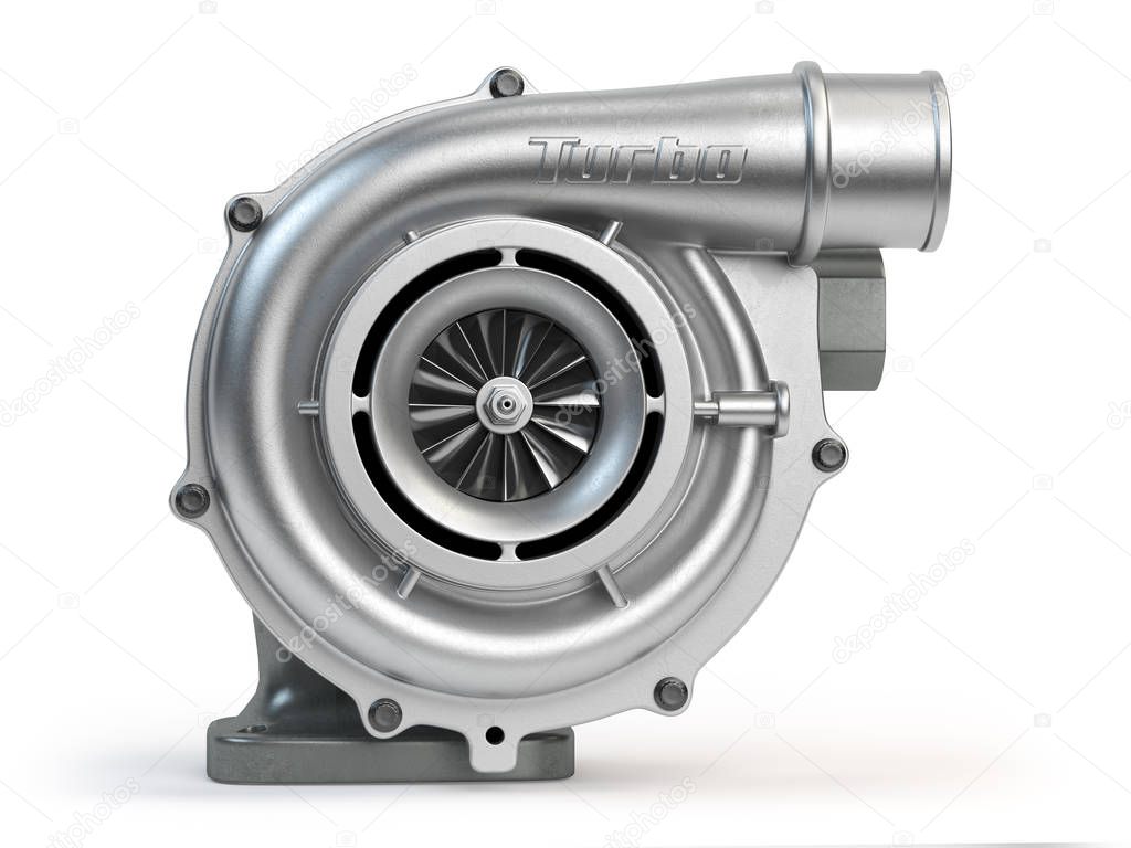 Car turbocharger isolated on white background. Turbo engine. 