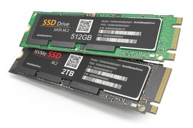 Farklı Ssd M2 disk sürücüsü beyaz arkaplanda izole edildi. 