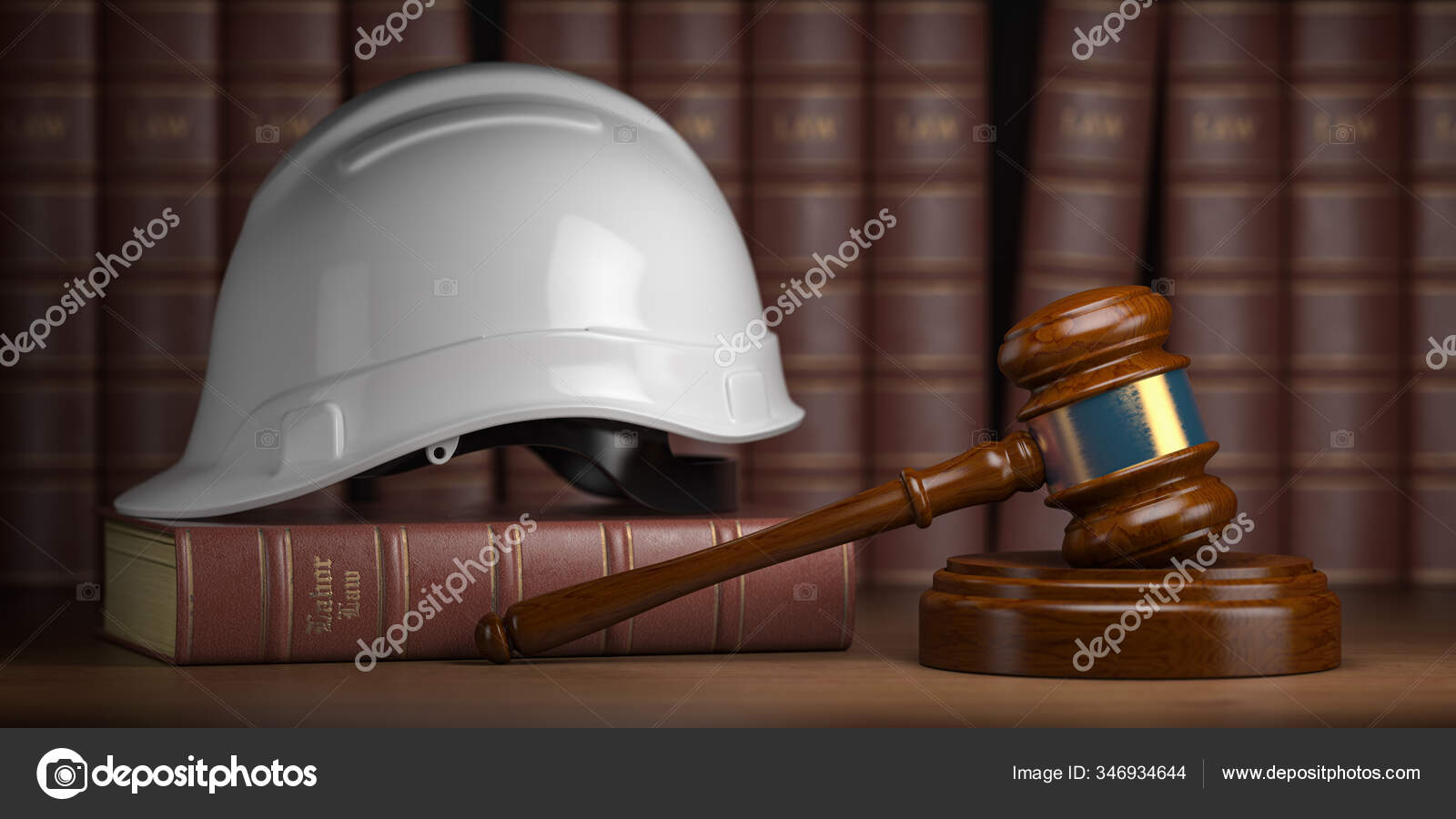 Labor Law Concept Gavel Concstruction Hard Hat Books Illustration