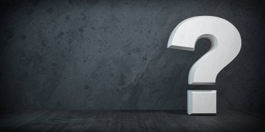 Siyah duvar arka planında soru işareti var. Faq, fikir ya da sorun konsepti. 3d illüstrasyon