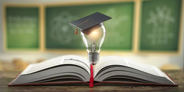 Education Learning School University Idea Concept Open Book Light Bulb — Stock Photo, Image