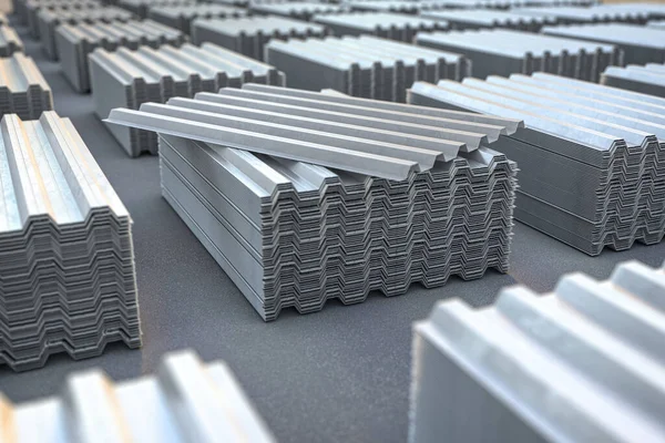 Stacks Metal Corrugated Sheets Steel Zinc Galvanized Wave Shaped Profile — Stock Photo, Image