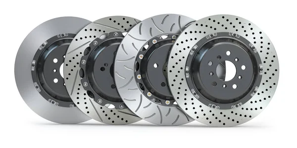 Different Types Brake Disks Drilled Slotted Brake Disks Row Illustration — Stock Photo, Image