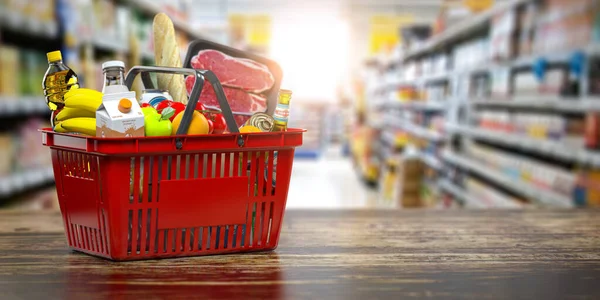 Cesta Compra Con Comida Fresca Supermercado Comestibles Alimentos Come Concepto —  Fotos de Stock