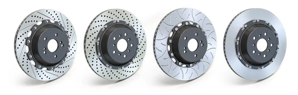 Different Types Brake Disks Drilled Slotted Brake Disks Row Illustration — Stock Photo, Image