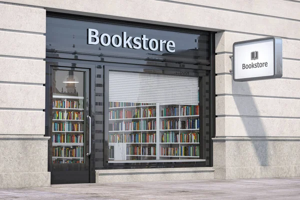 Könyvesbolt Külső Könyvekkel Tankönyvekkel Kirakatban Illusztráció — Stock Fotó