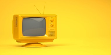 Sarı arka planda sarı renkli televizyon seti. 3d illüstrasyon