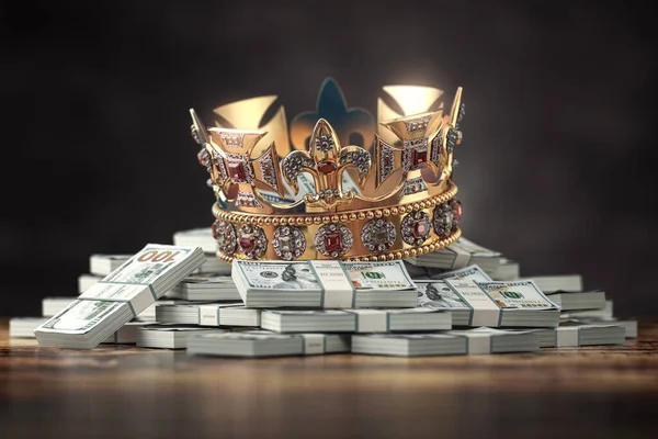 Gloden Crown Stack Hundreds Dollars Business Investment Financial Concept Illustration — Stock Photo, Image