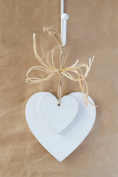 Wooden White Decorative Hearts Hang — Stock Photo, Image