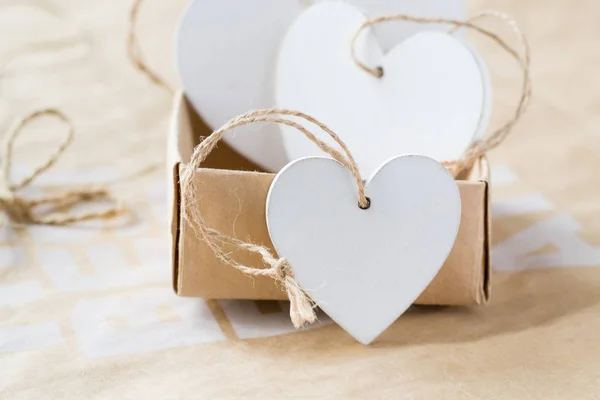 Wooden White Hearts Box — Stock Photo, Image