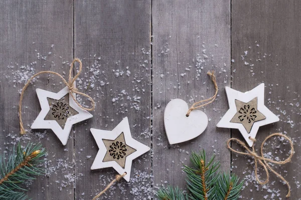 Weihnachten Hintergrund Dekoration Auf Holzschreibtisch Flach Gelegt — Stockfoto