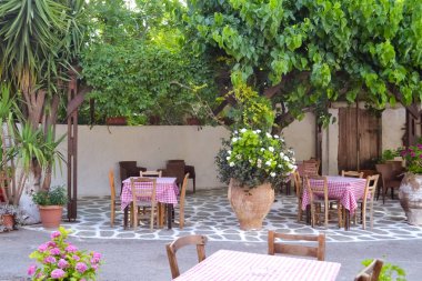 Tables of cafe outdoor in Crete, Greece