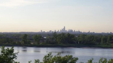 New York şehir manzarası günbatımı Brooklyn hava dron görüntüleri