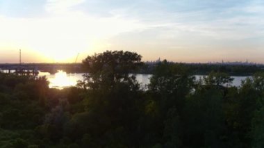 New York şehir manzarası günbatımı Brooklyn hava dron görüntüleri