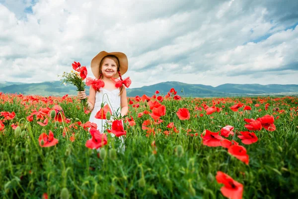 Cute Child Girl Poppy Field Stock Picture