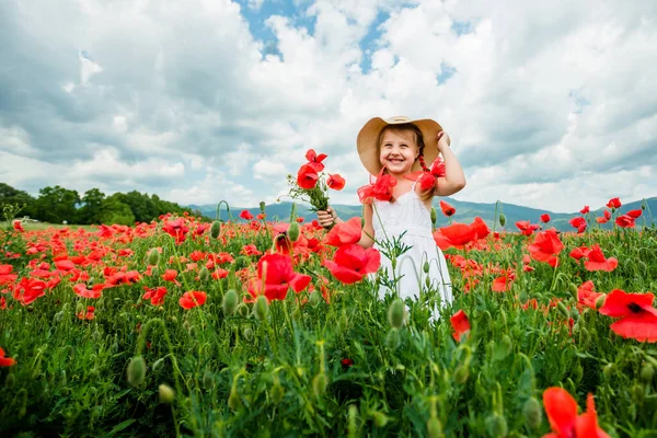 Cute Child Girl Poppy Field Stock Photo