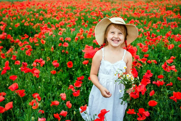 Cute Child Girl Poppy Field Stock Photo