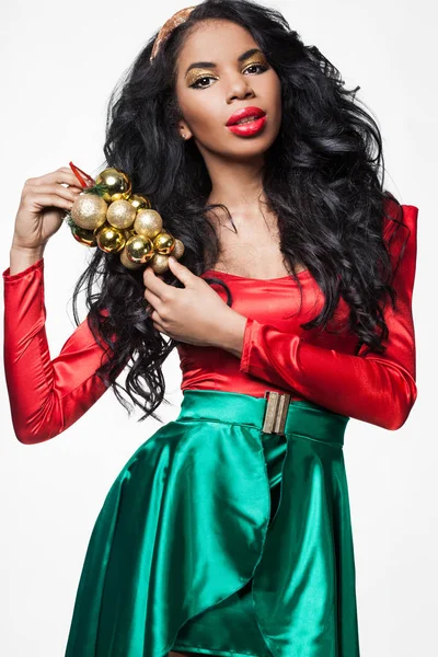 Elegant mulatto girl with Christmas decoration — Stock Photo, Image