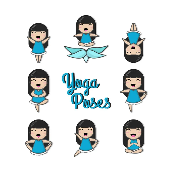 Set con mujer en varias poses de yoga — Archivo Imágenes Vectoriales