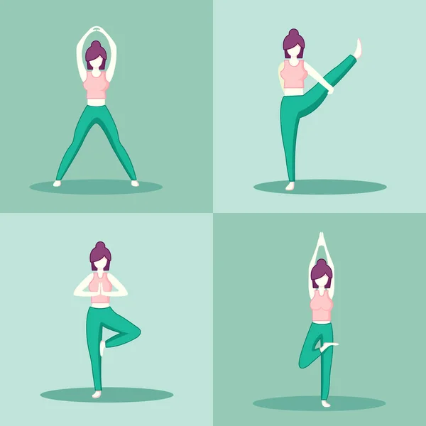 Set con mujer en varias poses de yoga — Archivo Imágenes Vectoriales